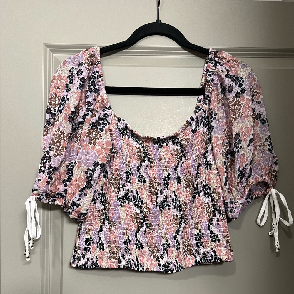 Free People Floral Smocked Crop Top - Size Small